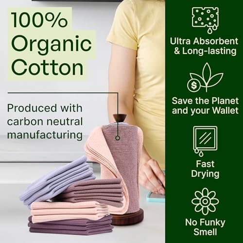 mioeco 24 Pack Reusable Kitchen Paper Towels, Organic Multicolor Cloths - Image 4