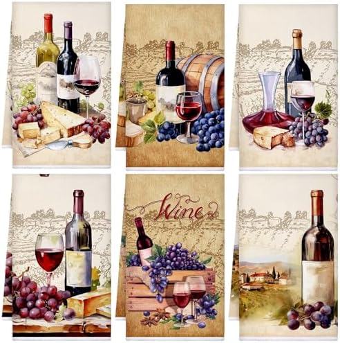 Bencailor 6 Pcs Red Wine Kitchen Towels Decorative Sets Dish Towels Absorbent by Bencailor