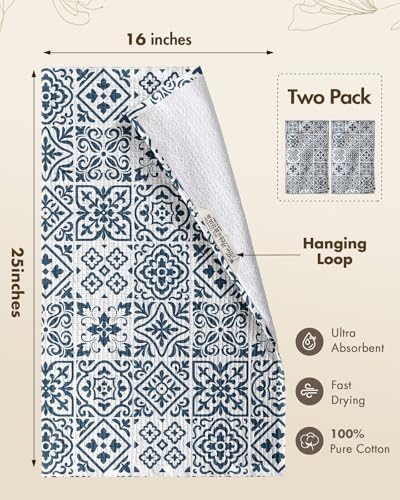 Miss Adola 370GSM Cotton Waffle Kitchen Towels, Block Print - Image 4