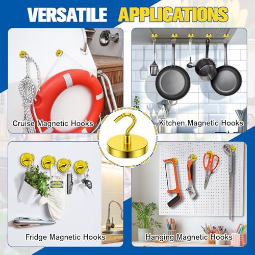 Grtard 4 Pcs Yellow Magnetic Hooks Heavy Duty, 120 LBS Strong Magnet Hooks - Image 4