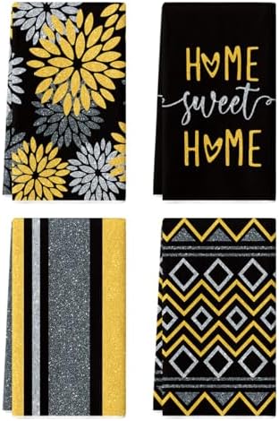 Artoid Mode Black Gold Stripes Home Sweet Home Boho Spring Kitchen Towels Dish by ArtoidMode