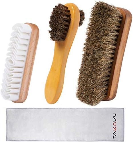 TAKAVU Shoe Shine Kit 4pcs, 100% Horse Hair, Polish & Crepe Suede Brush by TAKAVU