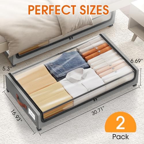 Under Bed Storage with Wheels 2Pack Storage Containers with Clear Window - Image 2