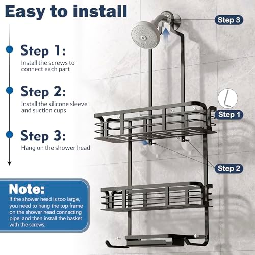 Shower Caddy Hanging, Never Rust Aluminum Shower Organizer, Over Showerhead No - Image 6