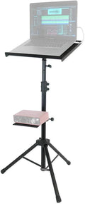 Rockville RLS68 Dual-Tray Laptop/Tablet Stand, Adjustable Height 30-51", Foldable, Portable, for DJs, Presenters, and Musicians