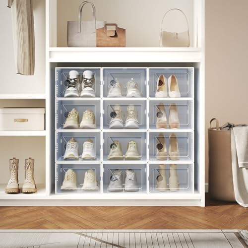 NEWBULIG 12 Pack Clear Shoe Storage Boxes, Stackable Sneaker Storage Case - Image 2