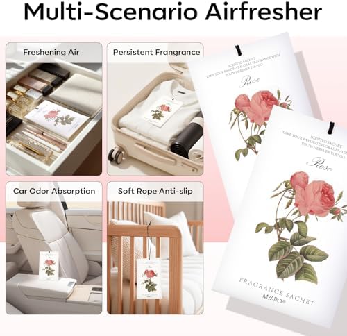 MYARO 12 Pack Rose Scented Sachets, Closet Deodorizer Car Air Freshener - Image 3