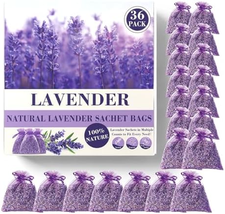 36 Pack French Dried Lavender Sachet Bags, 100% Natural Lavender Bags by HUASHIYE
