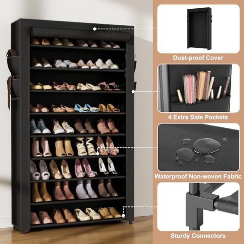 VILICK Shoe Rack with Cover Narrow Shoe Organizer with Pockets 10 Tier Tall - Image 4