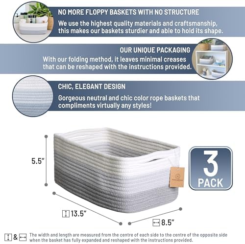 NaturalCozy 13.5”x8.5”x5.5” Rectangle Storage Baskets - Image 2