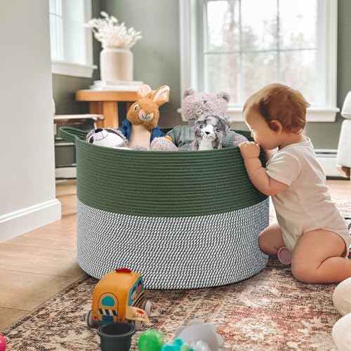 INDRESSME 115L Extra Large Woven Rope Blanket Basket Living Room Green - Image 6