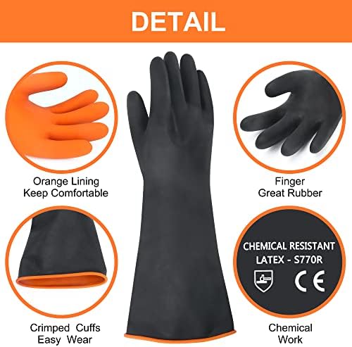 18" XL Size Latex Chemical Resistant Gloves, Reusable Heavy Duty Long Rubber - Image 3