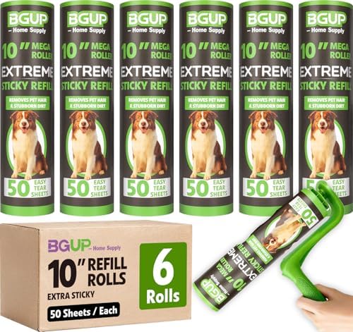 10 Inch Lint Roller Refills, 6 Rolls 300 Sheets Large Lint Rollers by BGUP