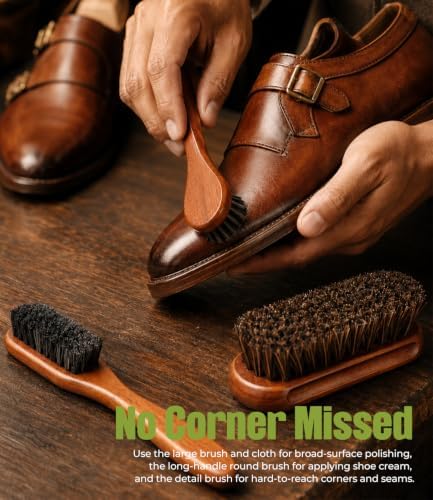 4-Piece Horsehair Shoe Brush Shine Kit, Shoe Polish Brush Set - Image 3