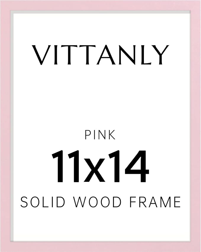 Vittanly 11x14 Picture Frame, Solid Wood Frame with Plexiglass, Includes 8x10 Mat, Wall Hanging for Photos, Home Decor, Pale Pink, 1 Pack