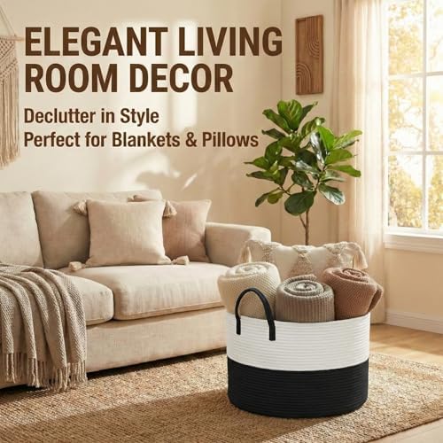JMvicyroam 115L Extra Large Machine Washable Cotton Rope Blanket Basket - Image 2