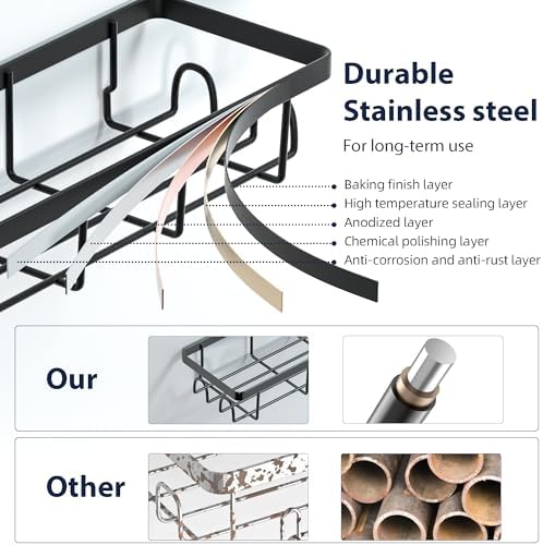 Shower Caddy Organizer with Hooks, Self Adhesive Bathroom Shelves, Shower - Image 5