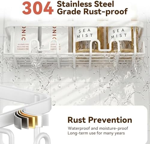 YASONIC Shower Caddy Adhesive, Rustproof Shower Organizer, Wall Shower Rack - Image 5