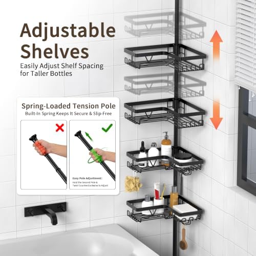 KEGII Corner Shower Caddy Tension Pole, Large Capacity Bathroom Organizer - Image 2