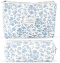 2Pcs Quilted Cotton Makeup Bag Travel Makeup Brush Bag Large Small Pouch Set by Lestp