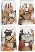 4 Pcs Cute Cat Kitchen Towels, Funny Cats Gifts Absorbent Hand Towels-02 by Jztco