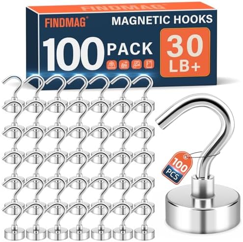 FINDMAG Magnetic Hooks for Cruise Cabins, 30LB+ Magnetic Hooks, 100 Pack by FINDMAG