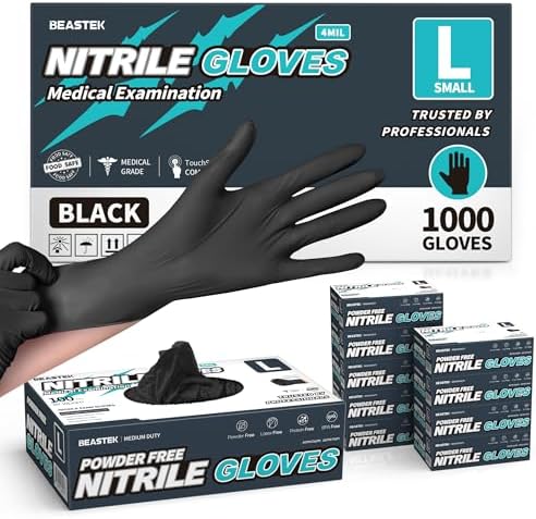 BEASTEK Black Nitrile Exam Gloves, 4 Mil, Powder-Free Food Prep Disposable by BEASTEK