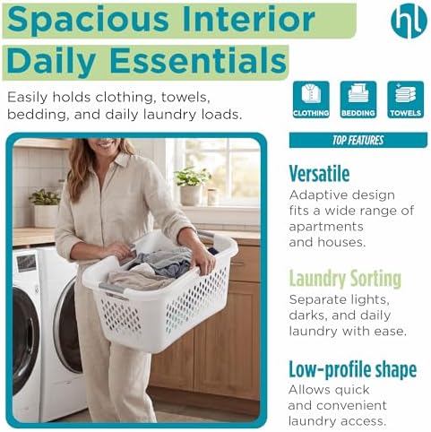 Home Logic 1.5 Bushel Plastic Laundry Basket Front Load, Large Laundry Hamper - Image 5