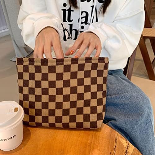 SxoSyo Checkered Makeup Bag, Large Corduroy Cosmetic Pouch - Image 2