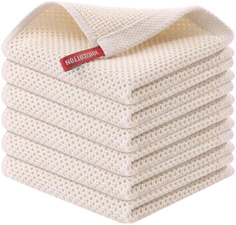QUILTINA Kitchen Dish Cloths 6 Pack, 12 x 12 Inches, 100% Cotton Waffle Weave by Quiltina