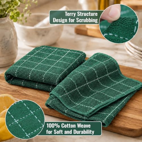 Kitinjoy 100% Cotton Terry Kitchen Towels, 13”x 28”, Dark Green - Image 2