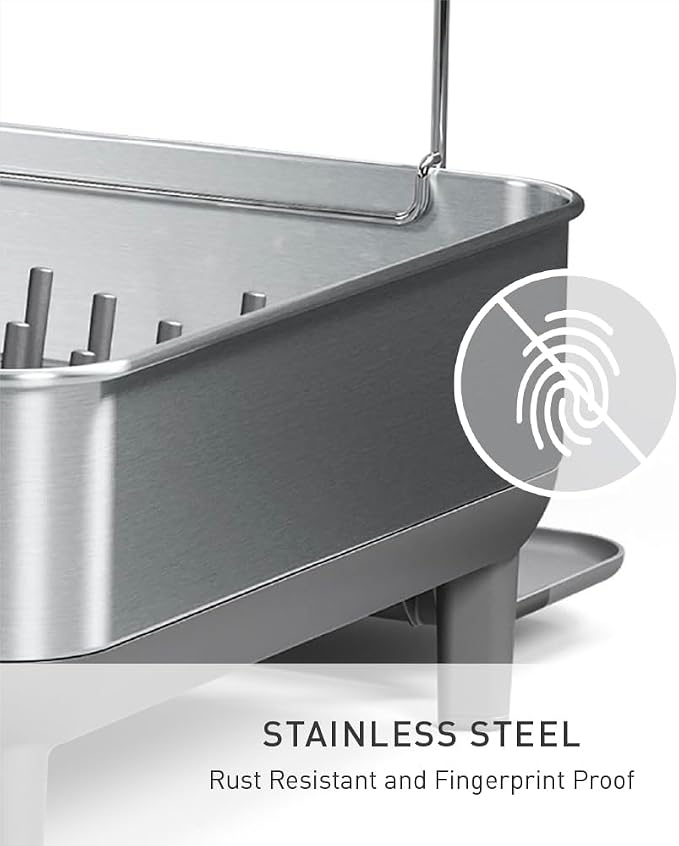 simplehuman Steel Frame Dishrack, Large Capacity Dish Drying Rack, 360º Easy - Image 5