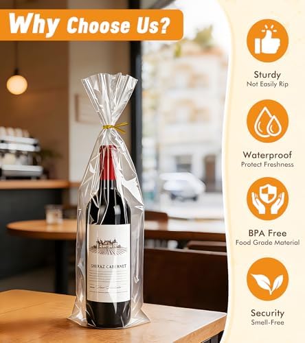 Yuiicaov Cellophane Bags for Wine Bottles, 6x18 Inches 70Pcs Clear Wine Gift - Image 6