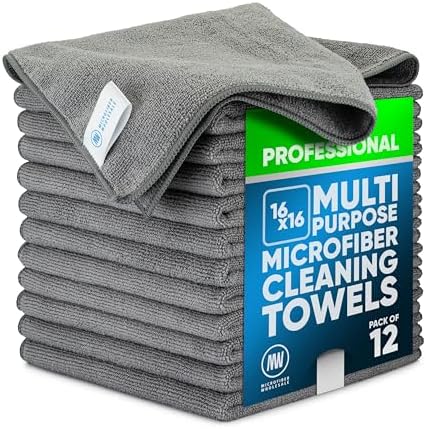 MW Pro Microfiber Cleaning Cloth | Gray | 12 Pack | 16” x 16” | All Purpose by MicrofiberWholesale
