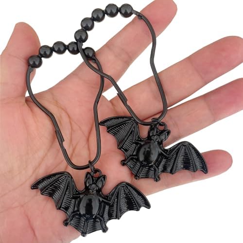 Bat Shower Curtain Hooks, Gothic Black Vampire Bats Bathroom Decor - Image 2