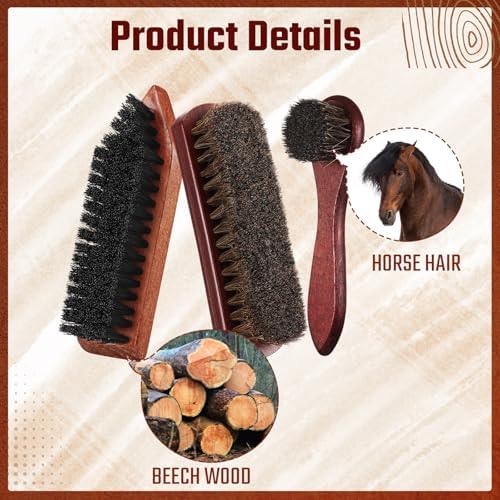 Vesici 3 Pcs Horsehair Shoe Brush Wood Handle Boot Cleaner, Square Head - Image 4