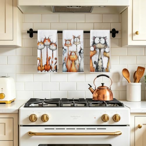 3 Pcs Cute Cat Kitchen Towels, Funny Cats Gifts Absorbent Hand Towels-03 - Image 5
