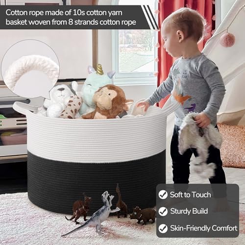 INDRESSME 115L Extra Large Woven Rope Blanket Basket Living Room WhiteBlack - Image 3