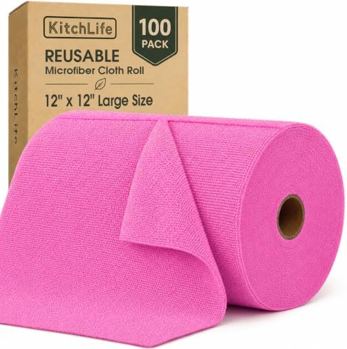 Microfiber Cleaning Cloth Roll, 100 Pack, 12 x 12 Inch Tear Away Reusable Paper by OverDoorHooksKitchenSupplies