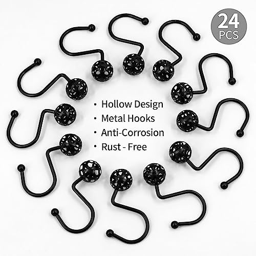 MitoVilla 24 Pcs Set Black Shower Curtain Hooks, Metal Shower Hooks - Image 4