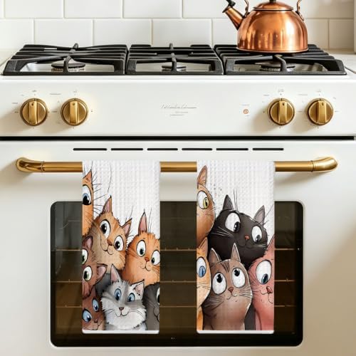 Jztco 2 Pcs Cute Cat Kitchen Towels, Cats Gifts Soft Absorbent Hand Towels - Image 5