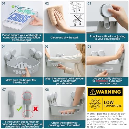 TAILI Corner Shower Caddy Suction Cups, Wall Organizer Plastic Rack - Image 7