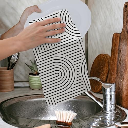 Abstract Boho Black and White Kitchen Towels, Minimalist Contemporary Dish Tea - Image 4