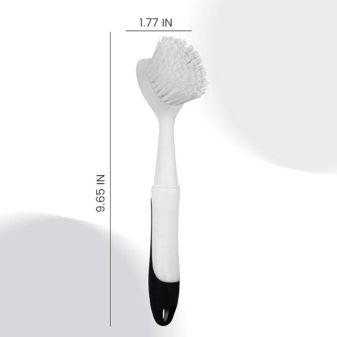 Dish Brush with Handle, Dish Scrub Brush with Built-in Scraper | Nylon Dish - Image 2