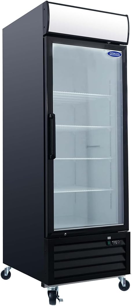 mikibama Glass Door Merchandiser Freezer, 19.3 Cu.ft Swing Door Commercial Reach-In Display Refrigerator with LED Top Panel Upright Freeze Storage, Single Cabinet, Black