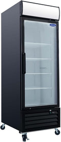 mikibama Glass Door Merchandiser Freezer, 19.3 Cu.ft Swing Door Commercial Reach-In Display Refrigerator with LED Top Panel Upright Freeze Storage, Single Cabinet, Black