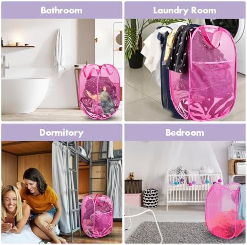 Pop Up Laundry Hamper, 70 L Collapsible Mesh Basket - Image 6