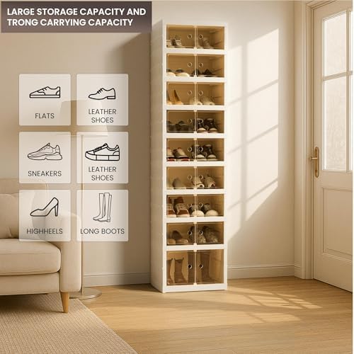 Foldable Shoe Organizer Storage Box Set of 6, Portable Extra Large Folding Shoe - Image 5
