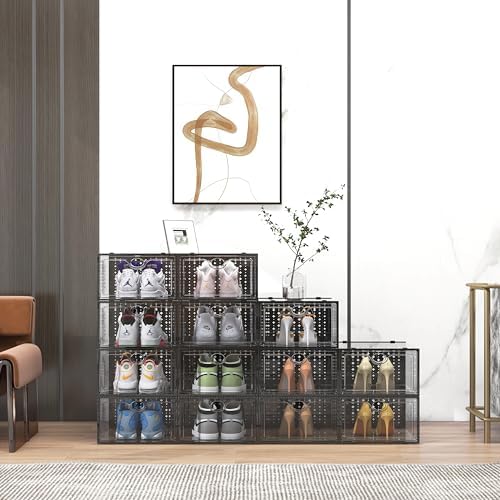 Pinkpum XXL 12 Pack Shoe Storage Box Clear Plastic Stackable Shoe Organizer - Image 6