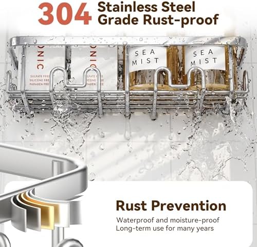 YASONIC Shower Caddy Adhesive, Rustproof Shower Organizer, Wall Shower Rack - Image 4